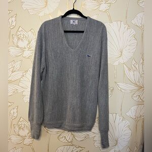 Izod Lacoste Vintage 70s/80s Grey V-Neck Sweater - Size XL